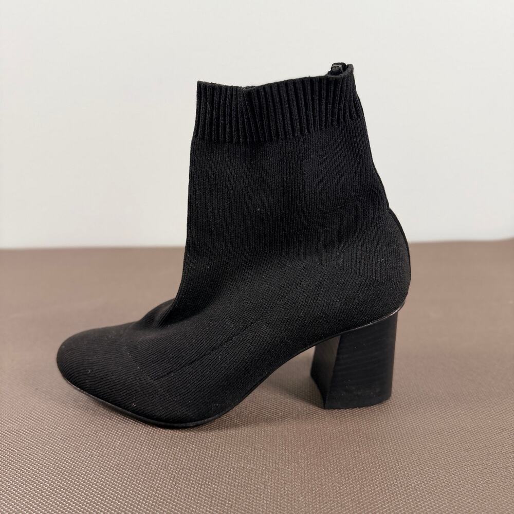 Lafayette 148 New York Black Knit Sock Ankle Boots Block Heel Italy EU 35.5 5.5